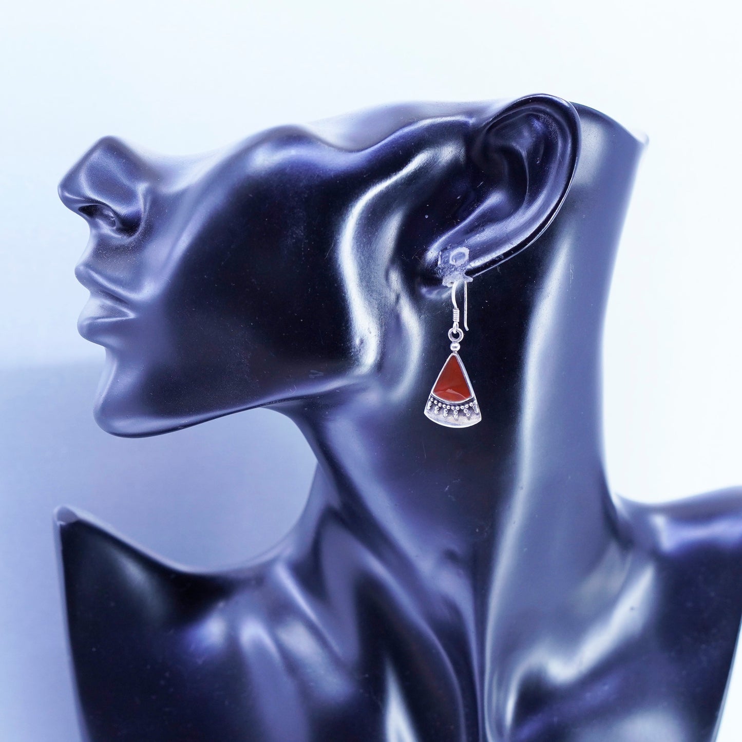 Vintage Sterling 925 silver handmade earrings with blue red onyx and beads