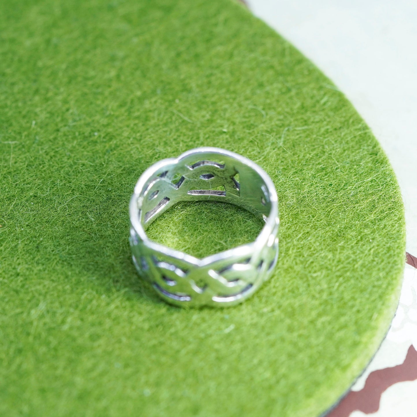 Size 9, vintage Sterling silver handmade irish woven braided ring, 925 band