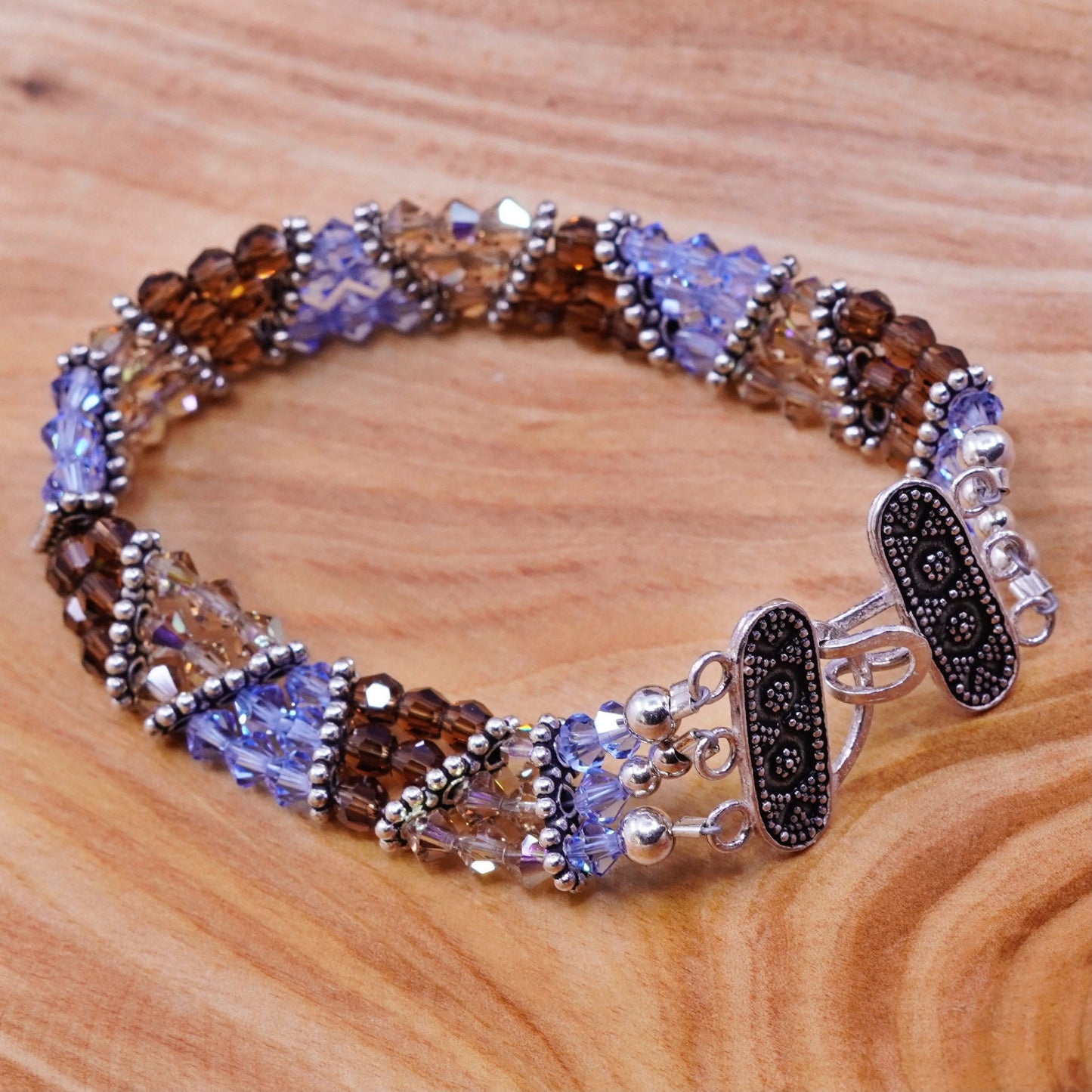 6.5”, Vintage Sterling silver handmade bracelet, 925 clasp with crystal details