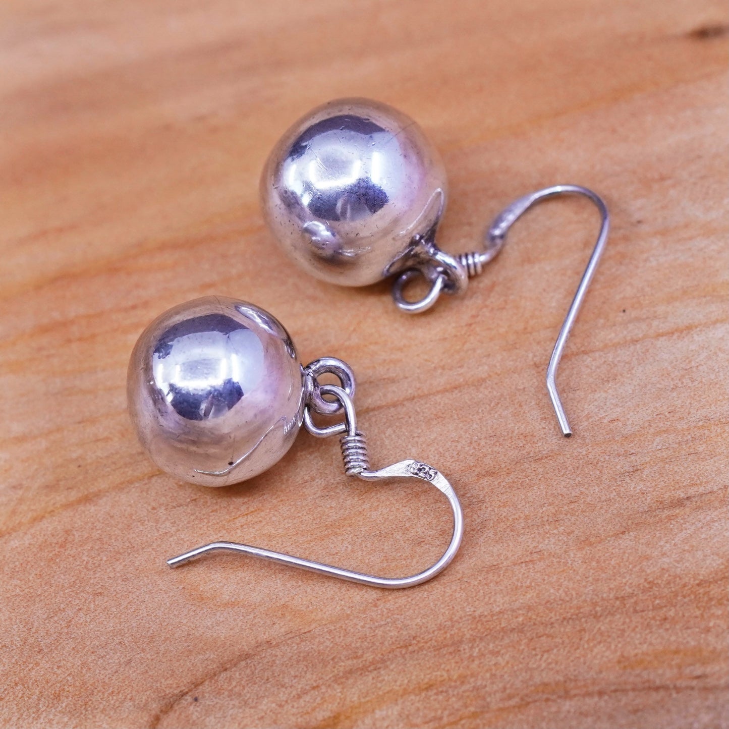 10mm, Vintage Sterling silver handmade earrings, 925 beads drops