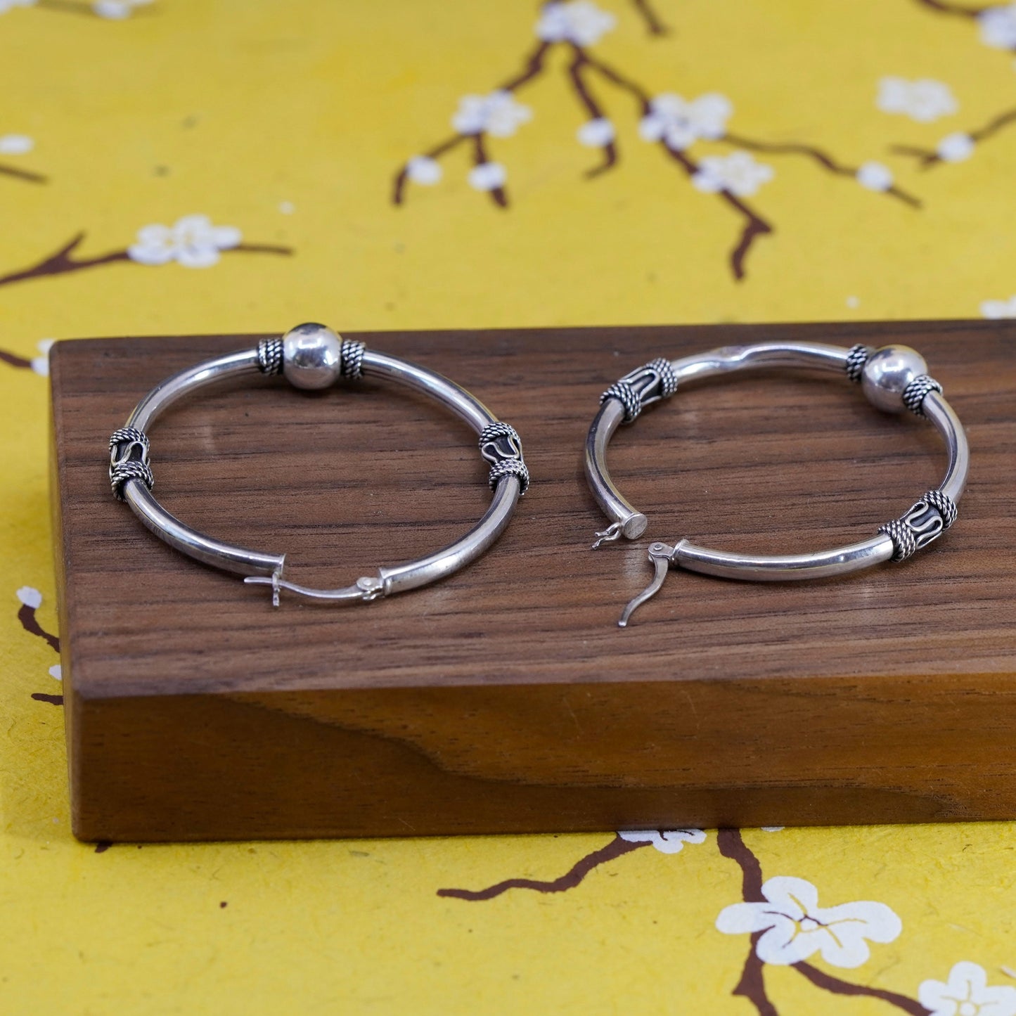 1.75”, vintage Sterling silver handmade earrings, huge Bali 925 hoops