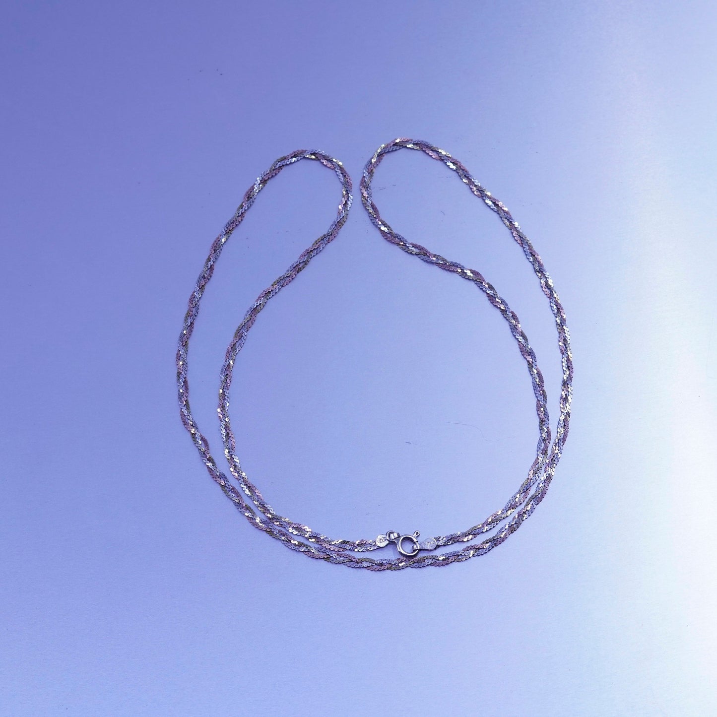 24” 3mm, vintage Italy two tone Sterling 925 silver twisted s chain necklace