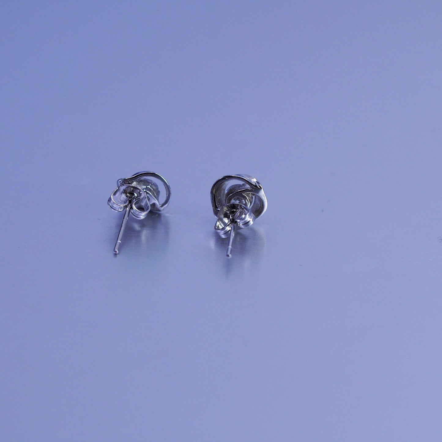 Vintage Sterling 925 silver earrings, entwined studs with cz inlay