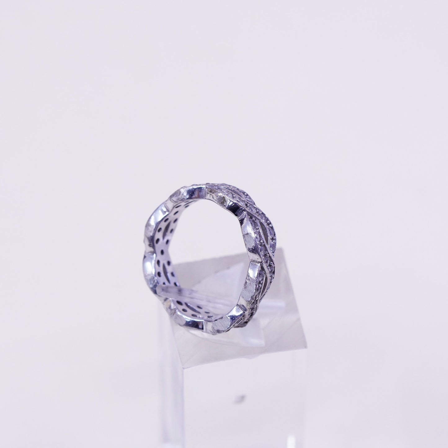 Size 4, Vintage sterling silver handmade ring, engagement ring with cz