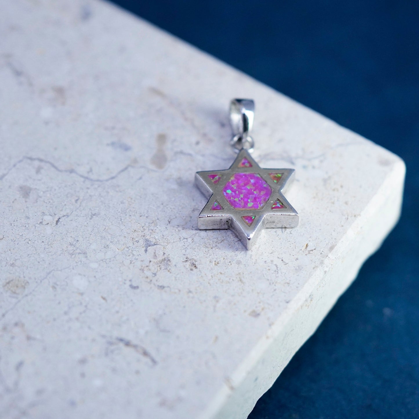 Vintage Sterling silver handmade pendant, 925 hexagram star opal charm