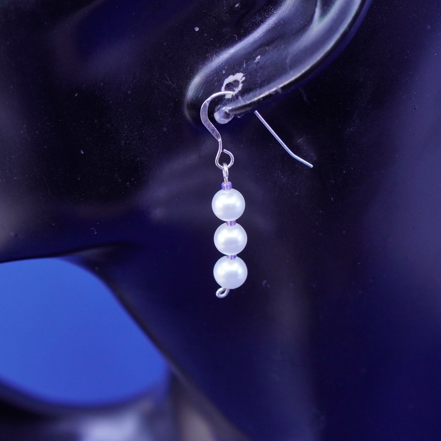 Vintage Sterling silver handmade earrings, 925 hooks with pearl drops