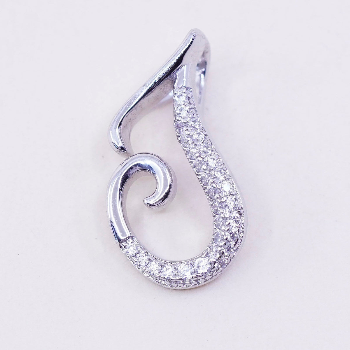 Vintage sterling silver cz pendant, 925 teardrop pendant