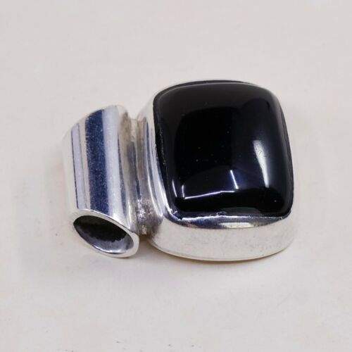 Vtg Mexico Sterling Silver Handmade Pendant solid 925 w/ Obsidian