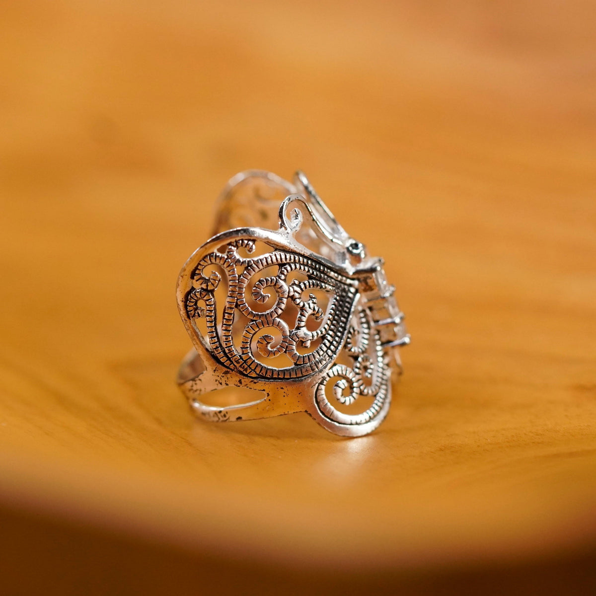 Size 7, Vintage Sterling silver handmade ring, 925 filigree butterfly band cz
