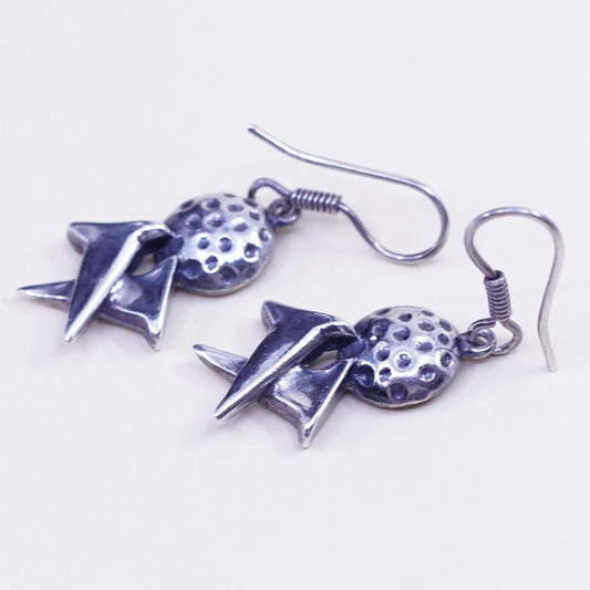 Vintage Sterling silver handmade earrings, 925 golf ball dangles