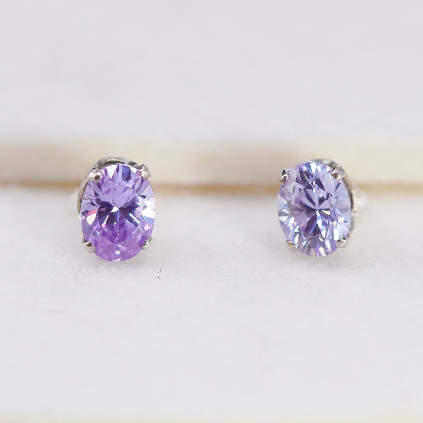 Vintage Sterling 925 silver handmade earrings, studs with amethyst