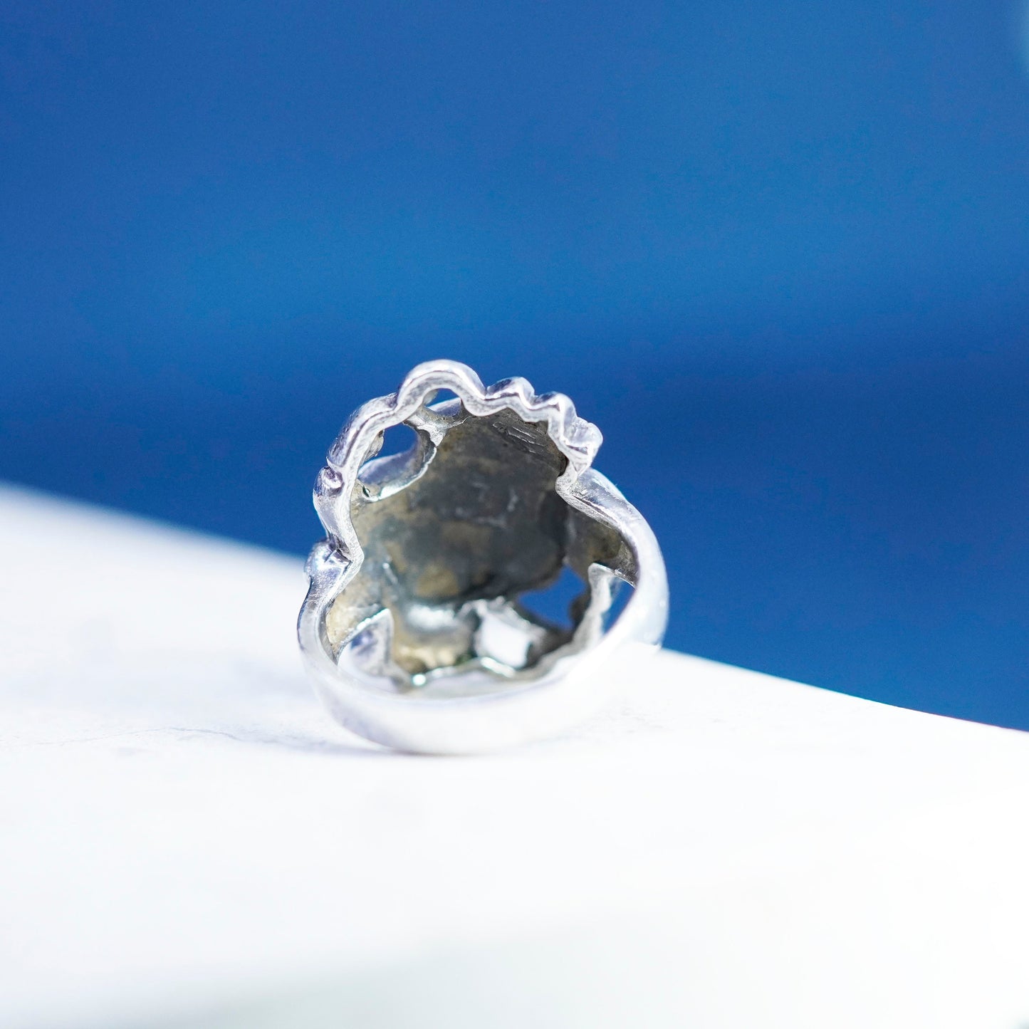 Size 7.5, vintage Sterling silver handmade ring, 925 rose flower leaves