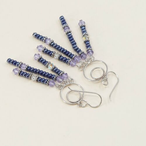Vtg 925 Sterling Silver Handmade Hoop Earrings w/ beads Dangles, One Missing