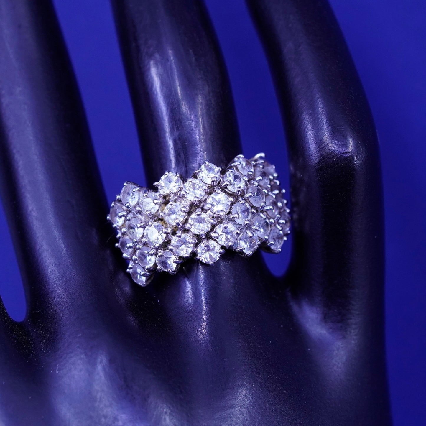 Size 7.25, vintage vermeil gold over Sterling 925 silver ring cluster crystal