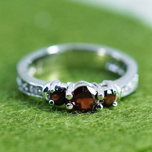 Size 7, Vintage sterling 925 silver handmade engagement ruby and cz ring