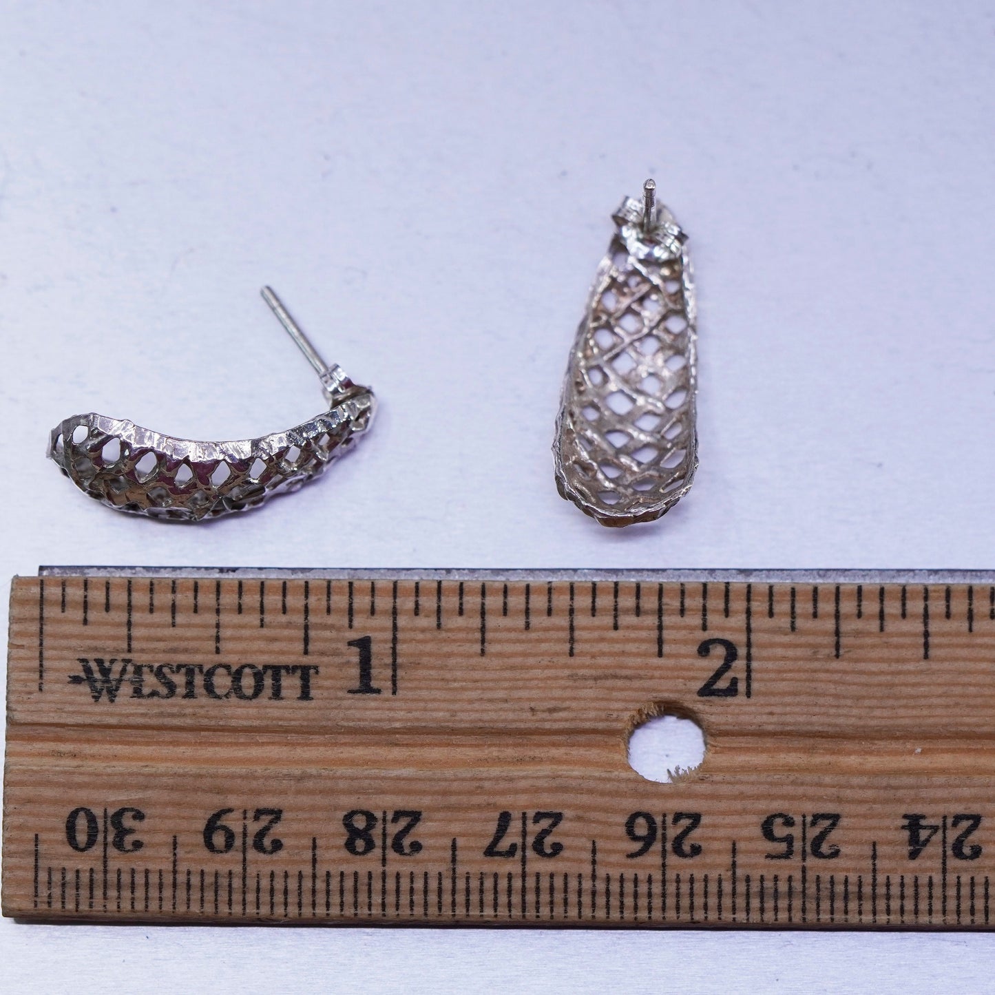 1”, vintage Sterling silver handmade earrings, modern 925 simple Huggie studs
