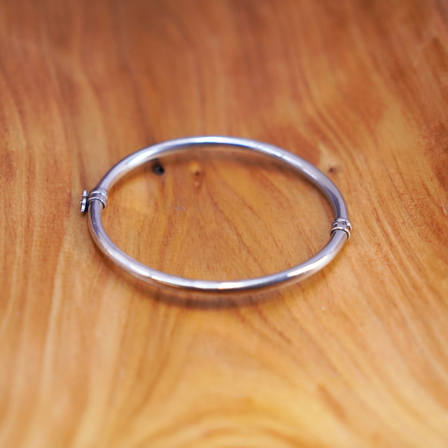 7”, Vintage minimalist sterling silver handmade bracelet, 925 hinged bangle