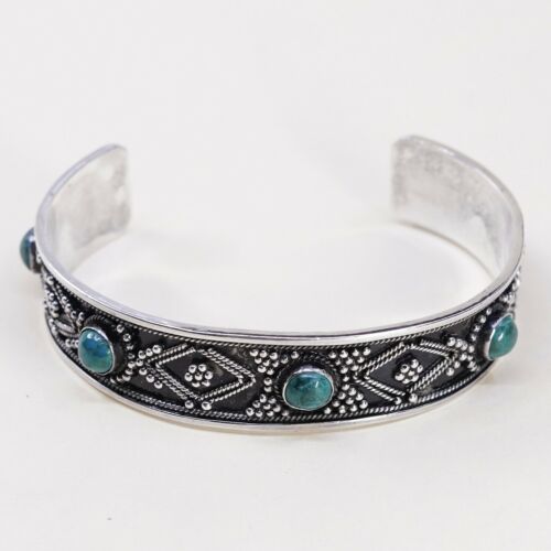 7", Vintage Puma Peru sterling silver cuff W/ turquoise N Bali Details