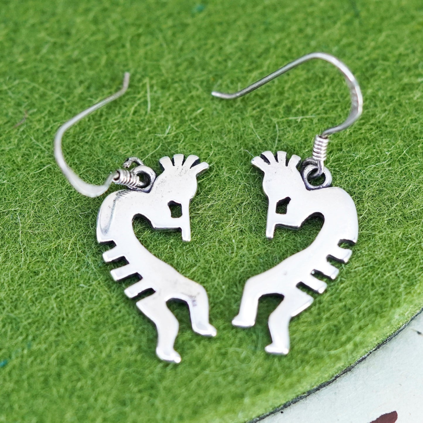 Vintage Native American Sterling silver handmade earrings 925 kokopelli dangles