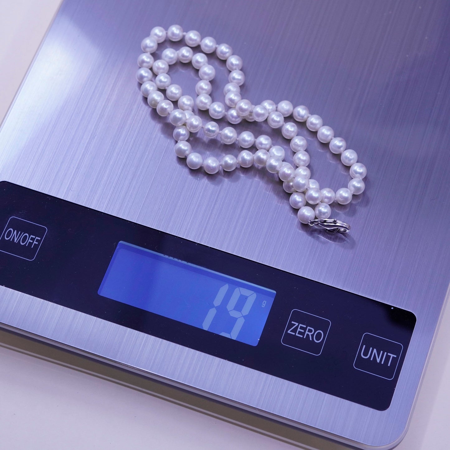 18”, Vintage freshwater pearl beads necklace chain sterling 925 silver clasp