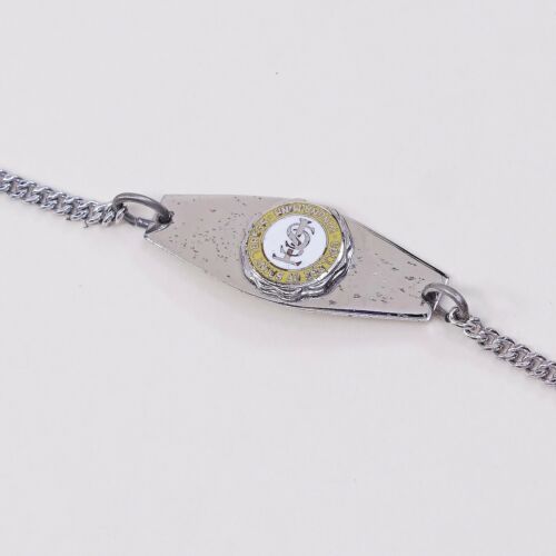 7.5”, Vintage Sterling 925 Silver Handmade Curb Bracelet w/ Saint Teresa Tag