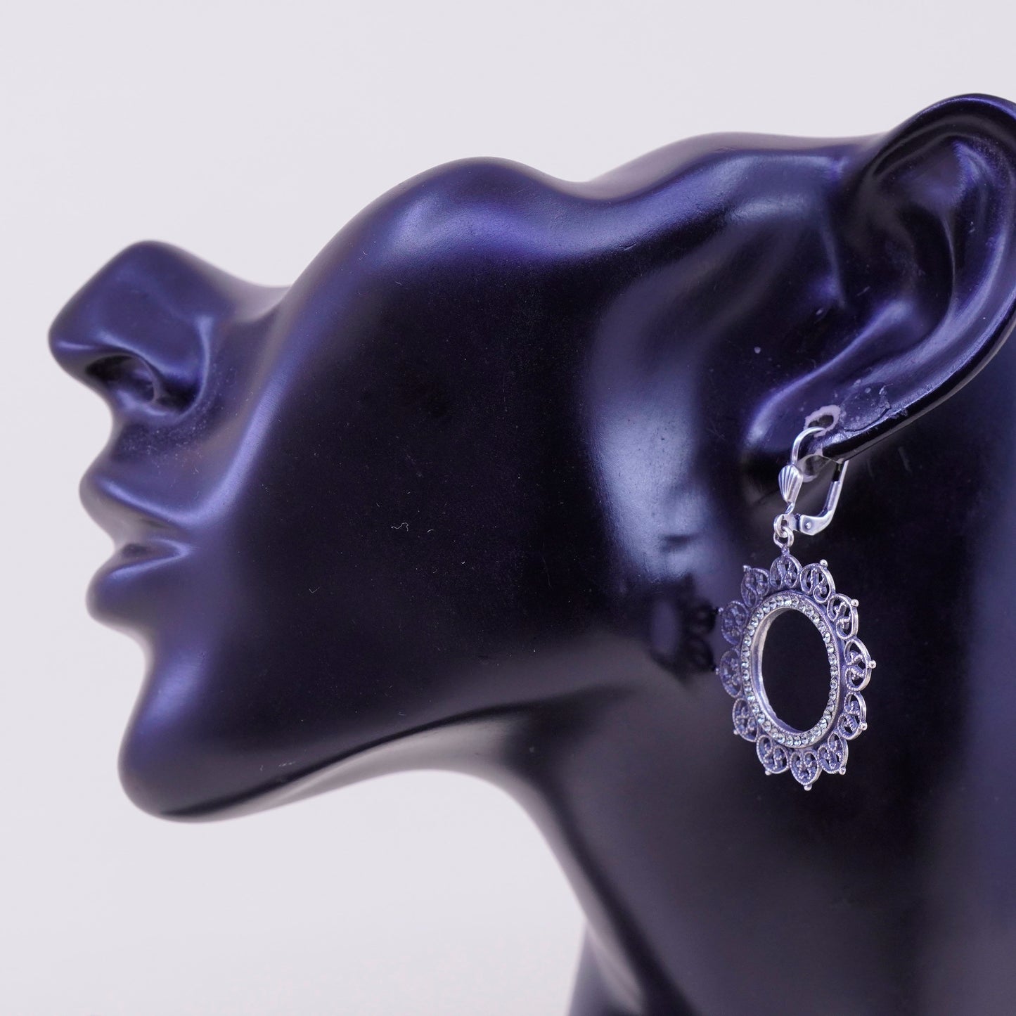 Vintage Sterling silver handmade earrings, 925 filigree circle and cz around