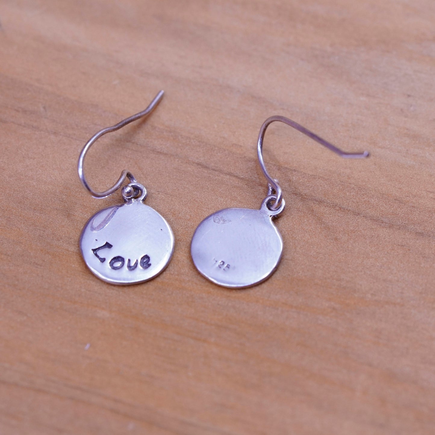 Vintage Sterling 925 silver handmade earrings with tag embossed “Love”