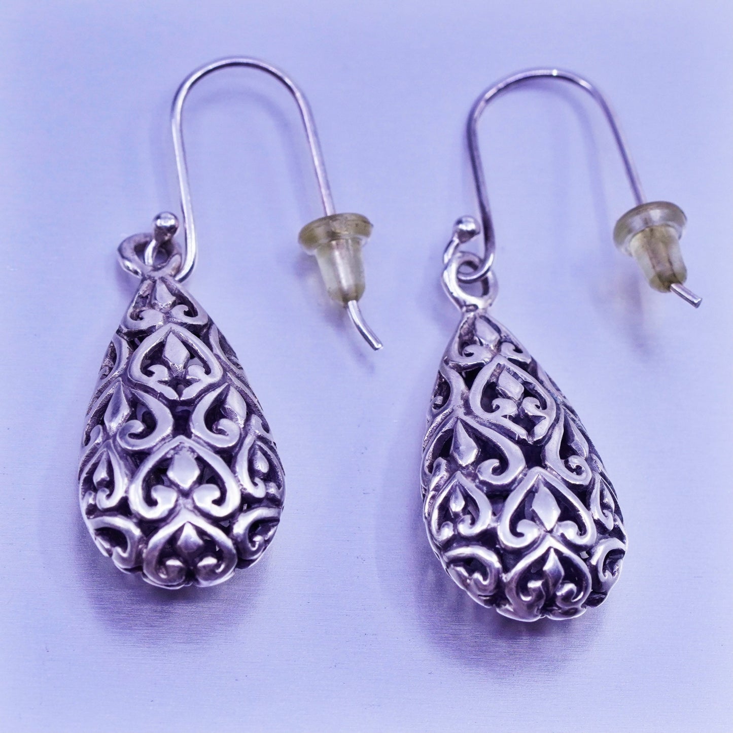 Vintage Sterling 925 silver filigree teardrop earrings