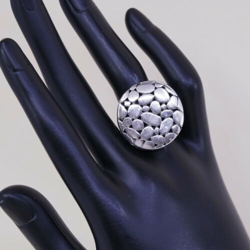 Sz 6, Vtg Pebble Textured Sterling 925 Silver Handmade Statement Ring, Stamped