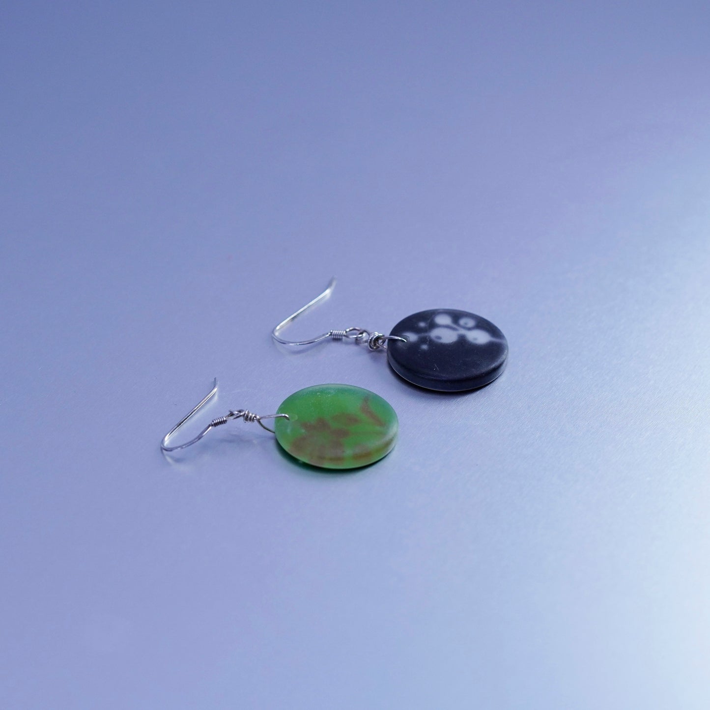 vintage Sterling silver handmade earrings, 925 circle dangles