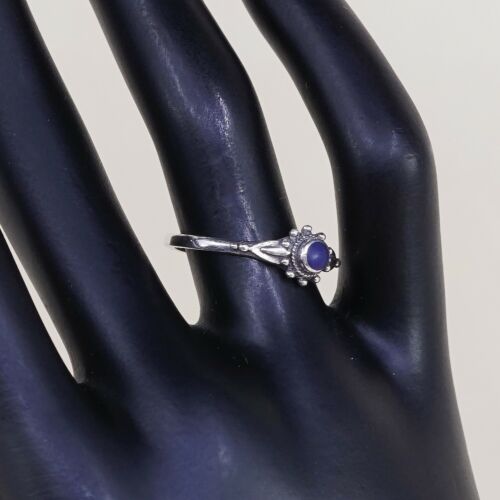 Sz 6.5, Vtg Sterling Silver Handmade Ring, 925 Band W Blue Onyx N Bali Beads