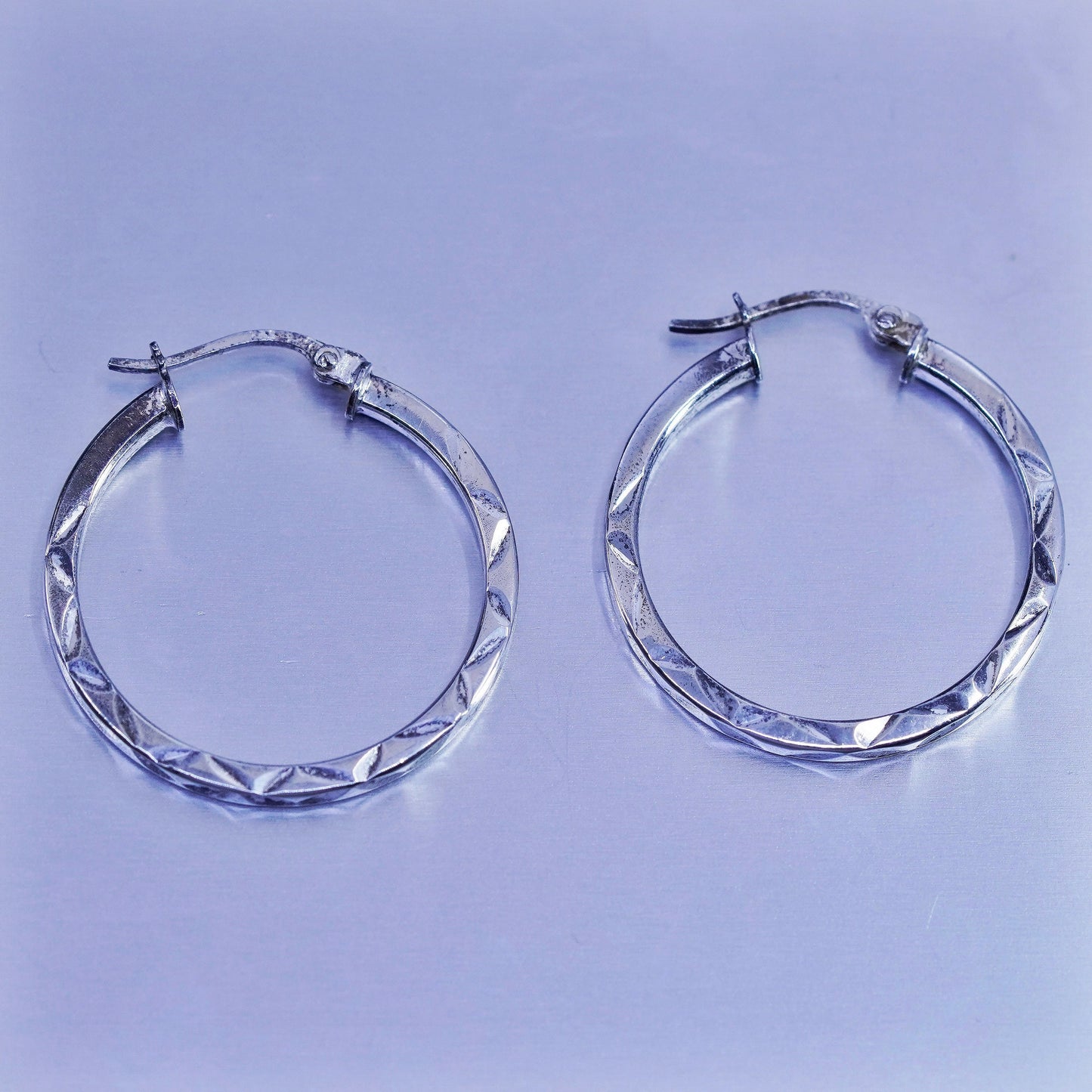 1”, vintage Sterling silver handmade earrings, textured 925 simple hoops