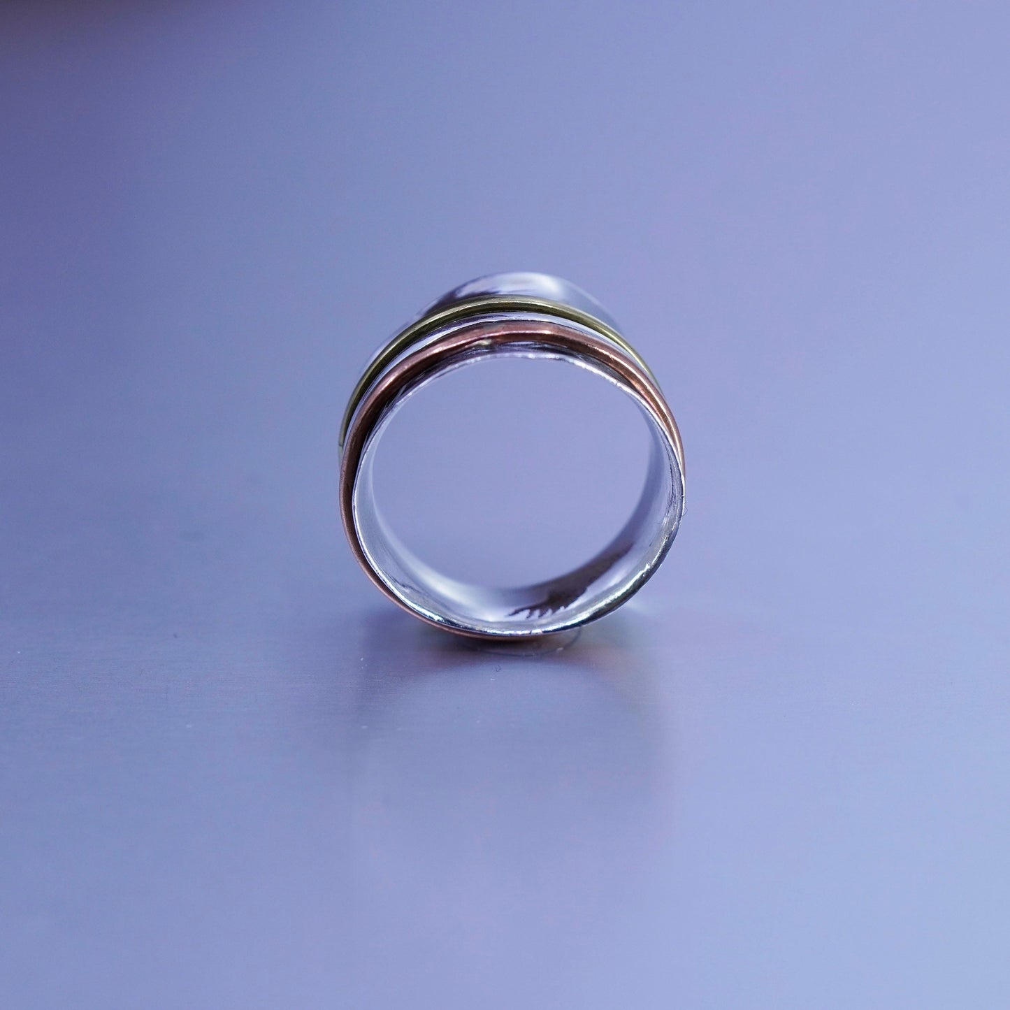 sz 7.25, triple tone southwest Sterling 925 silver handmade ring spinner band