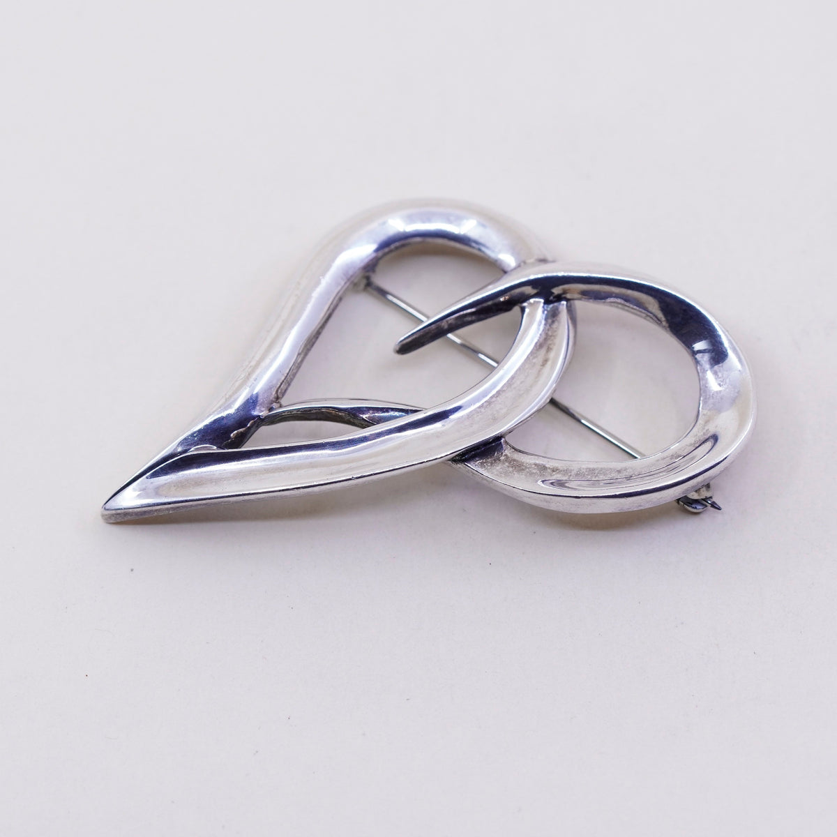 Vintage Zina Sterling silver handmade brooch, modern 925 heart pin