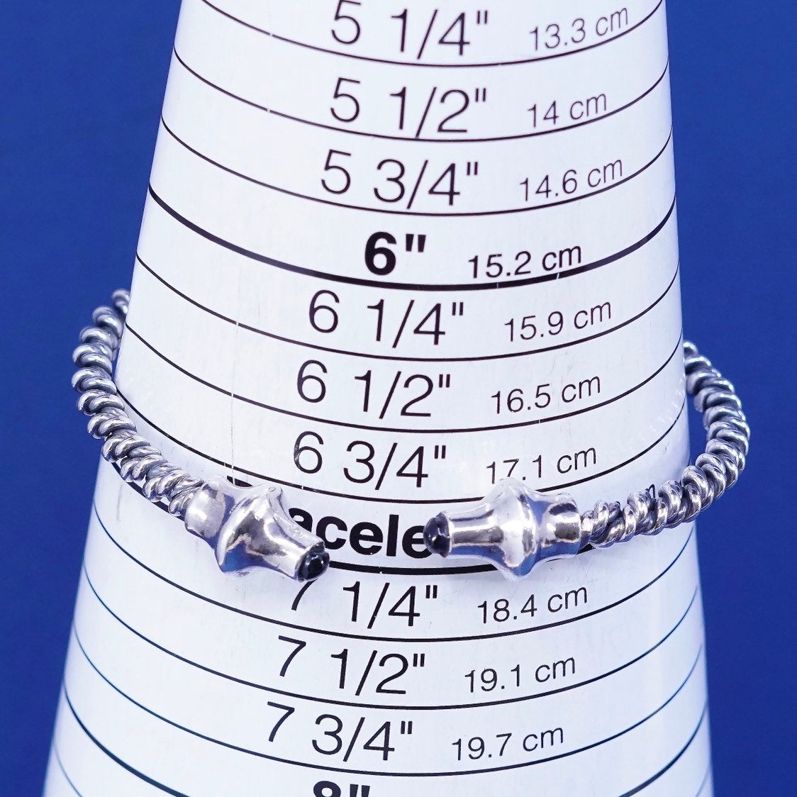 7", sterling silver handmade bracelet, 925 twisted cable cuff w/ obsidian beads