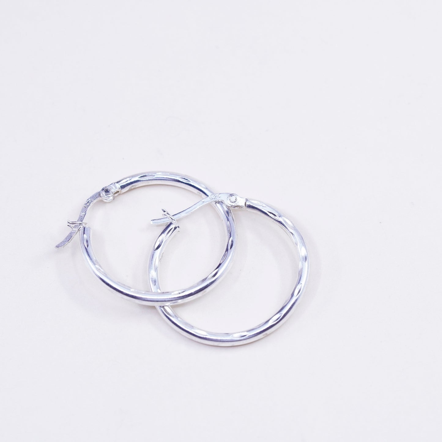 1”, Vintage sterling silver loop earrings, textured minimalist primitive hoops