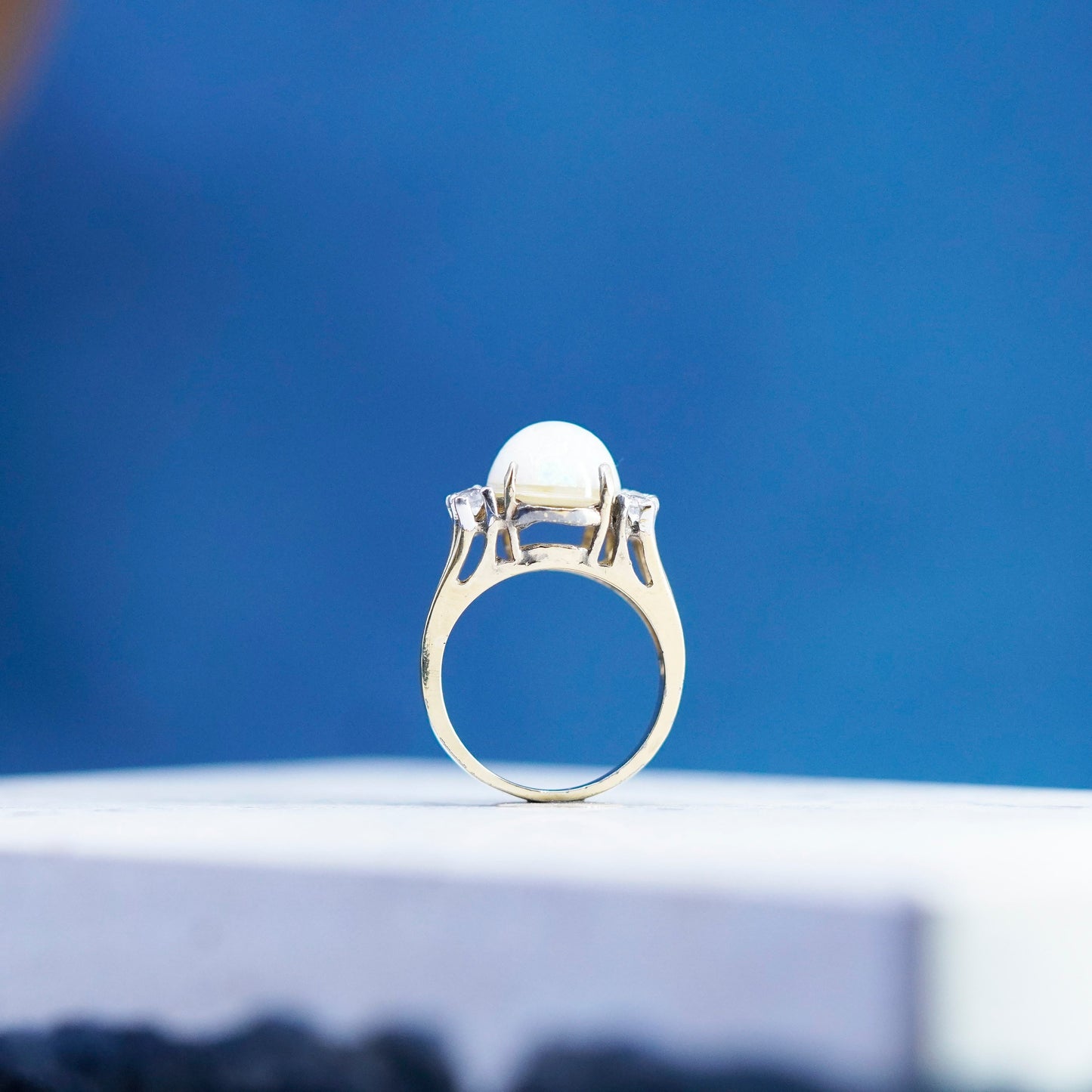 Size 6, vintage vermeil gold filled sterling 925 silver handmade ring opal cz