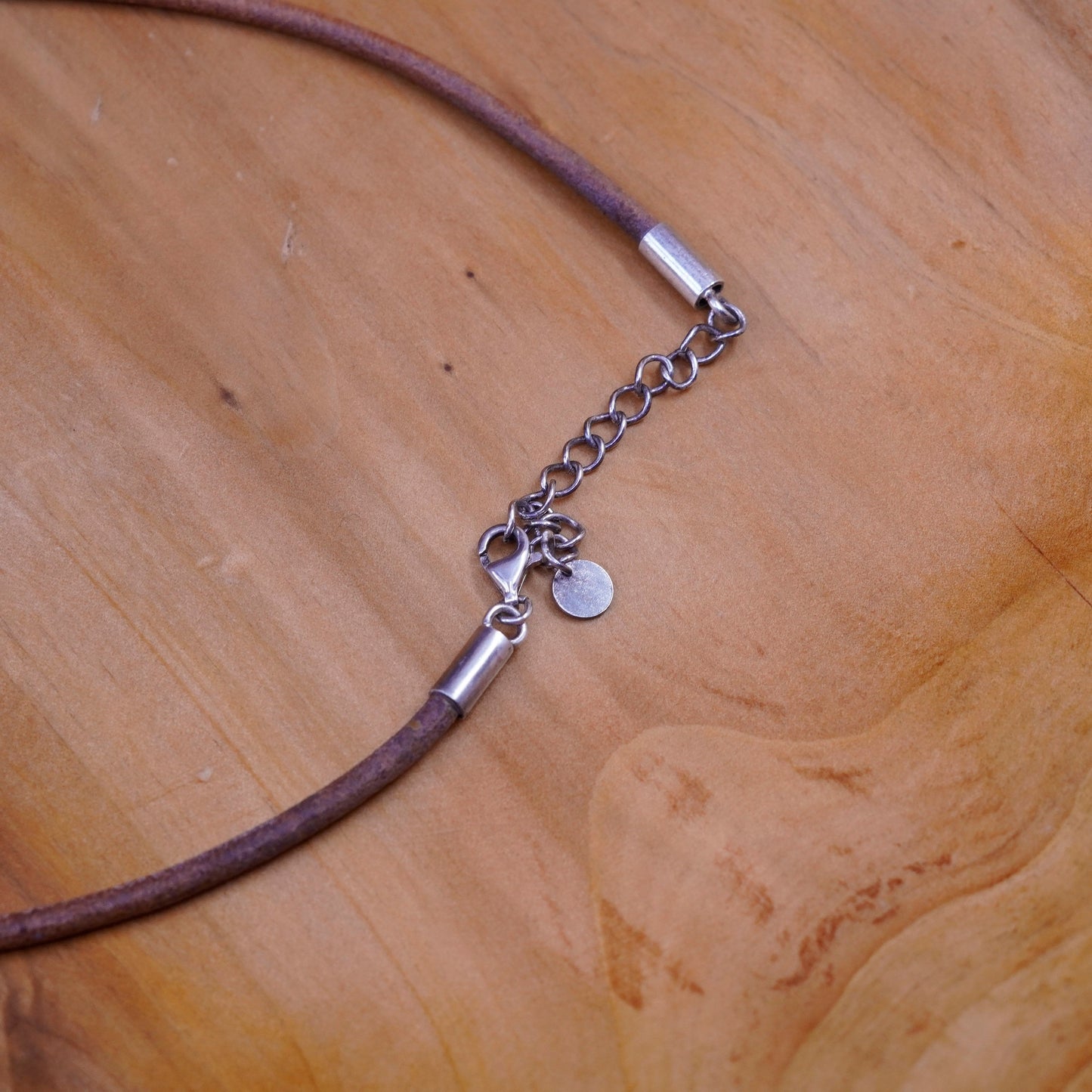 18”, vintage handmade necklace, black linen thread choker sterling silver clasp