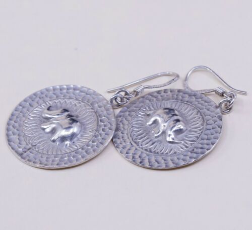 1.25", Vintage Sterling Silver Handmade Earrings, Hammered 925 Elephant Discs