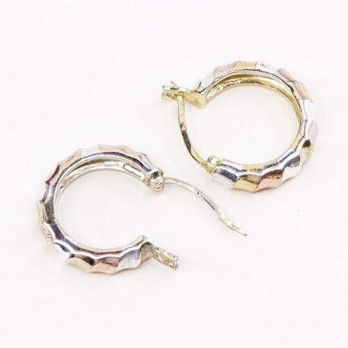 0.75”, Vintage Triple Tone gold over Sterling 925 Silver hoops Huggie Earrings