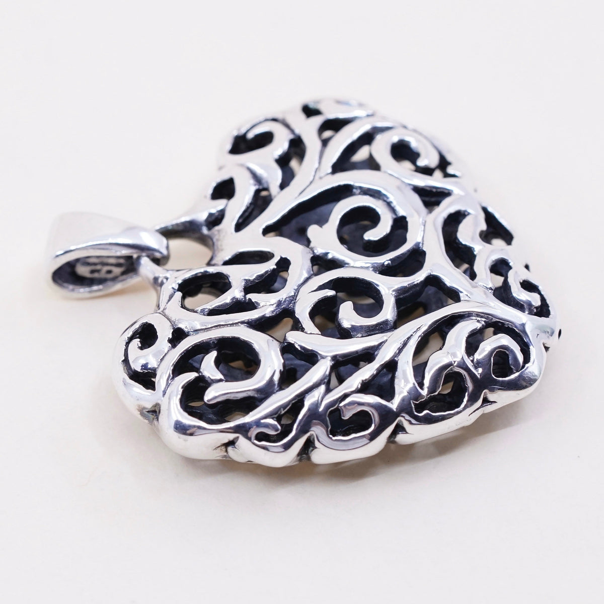 vintage Bali sterling silver handmade pendant, 925 filigree heart charm