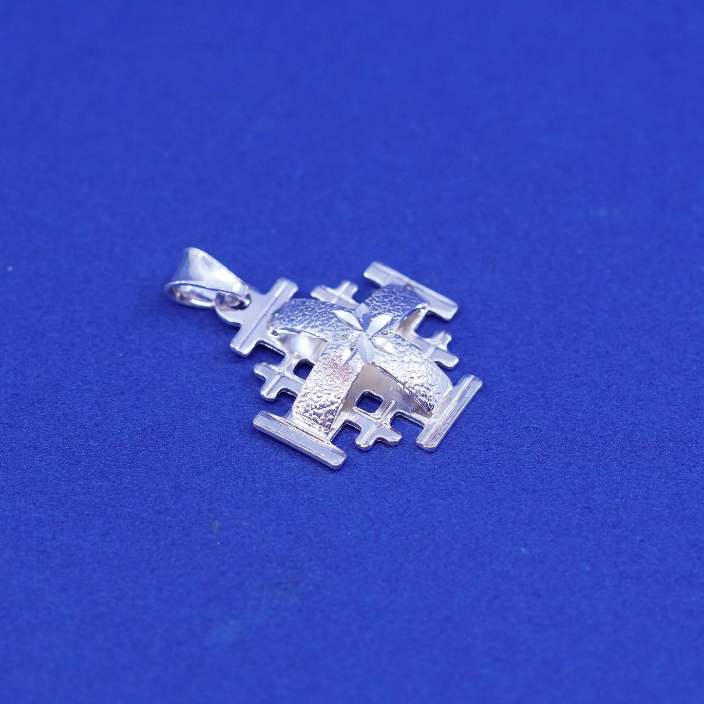 Vtg Jerusalem 925 Sterling Silver hamdmade Cross Pendant, charm