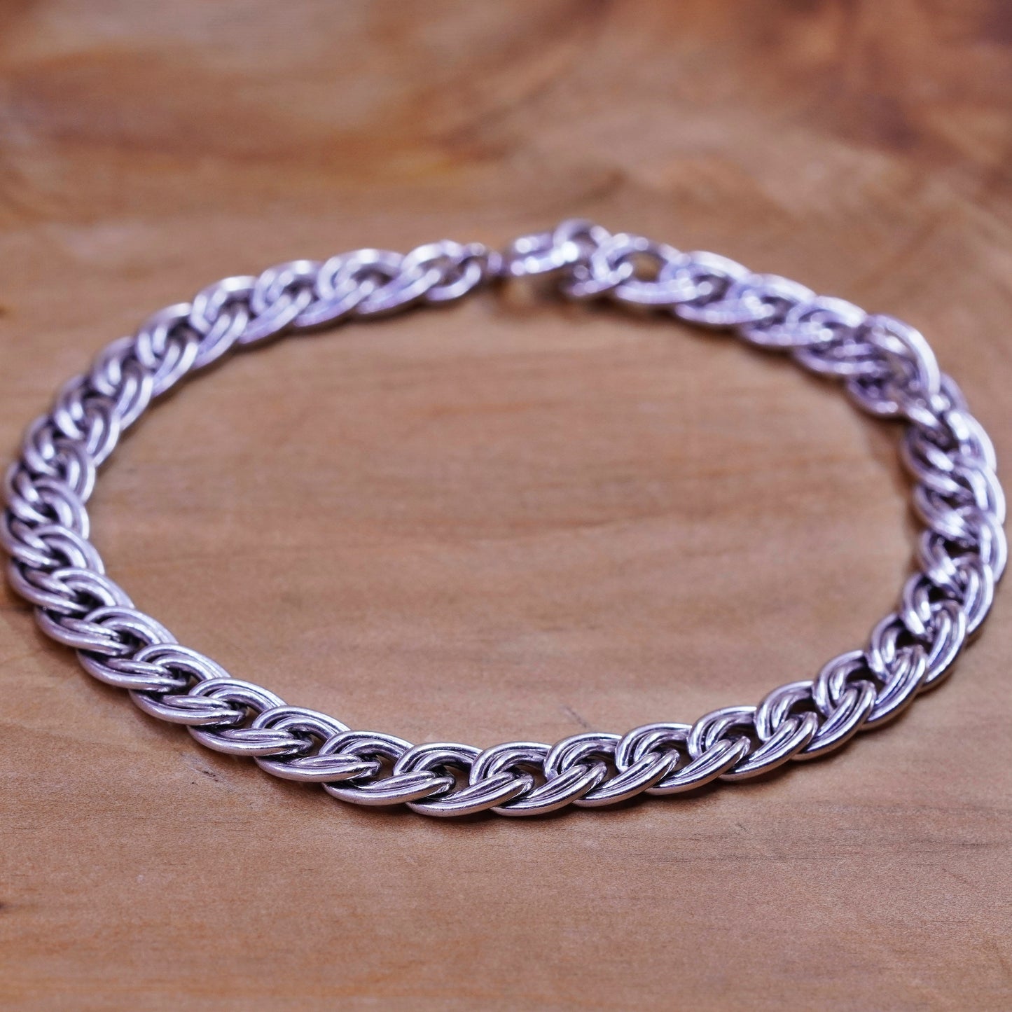 7”, 6mm, vintage Sterling silver handmade double curb bracelet, 925 charm chain