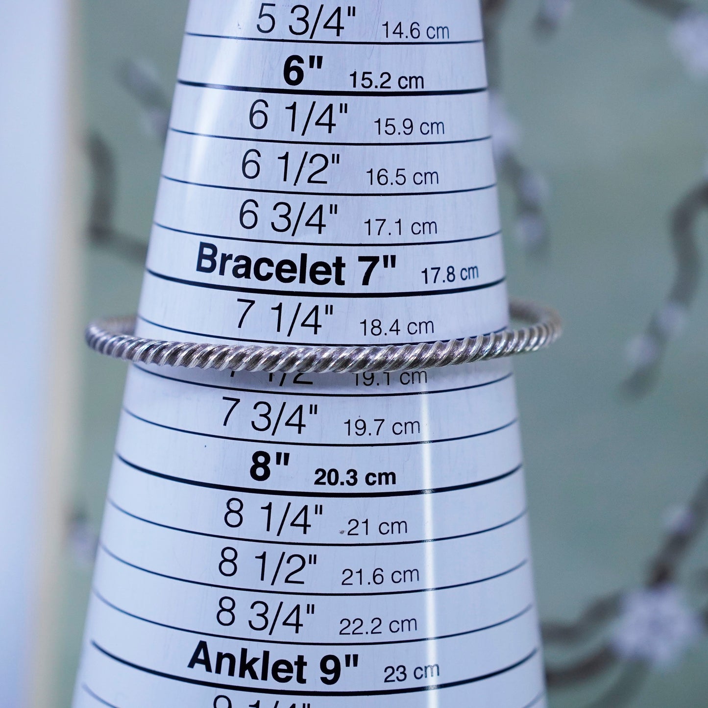7.5”, Sterling silver bracelet, modern twisted handmade 925 cuff with beads