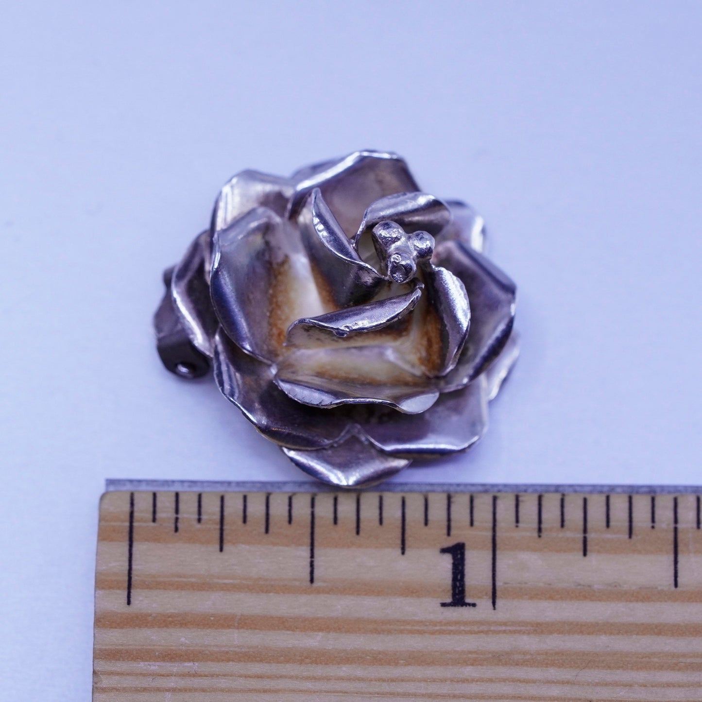 Vintage Mexico Sterling 925 silver handmade earrings, rose flower clip on