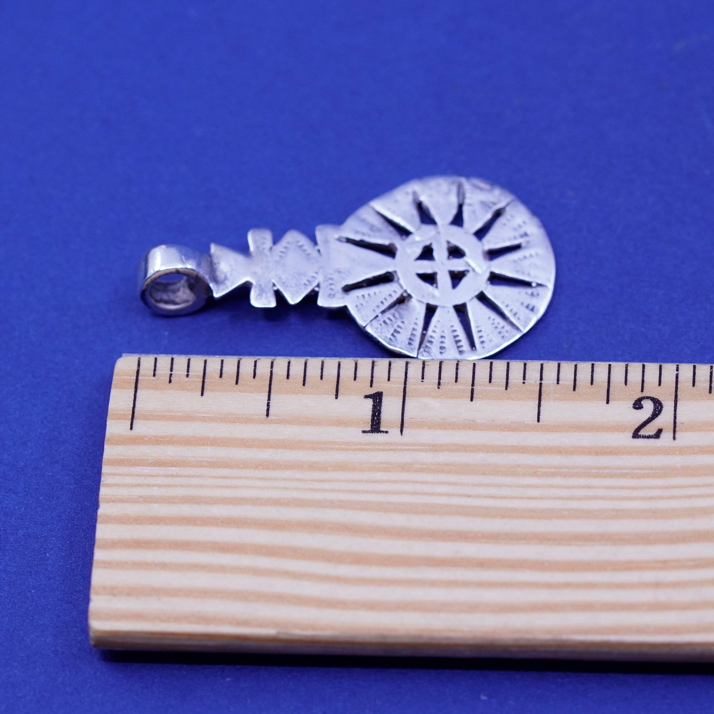 Vintage sterling 926 silver handmade pendant, sun charm
