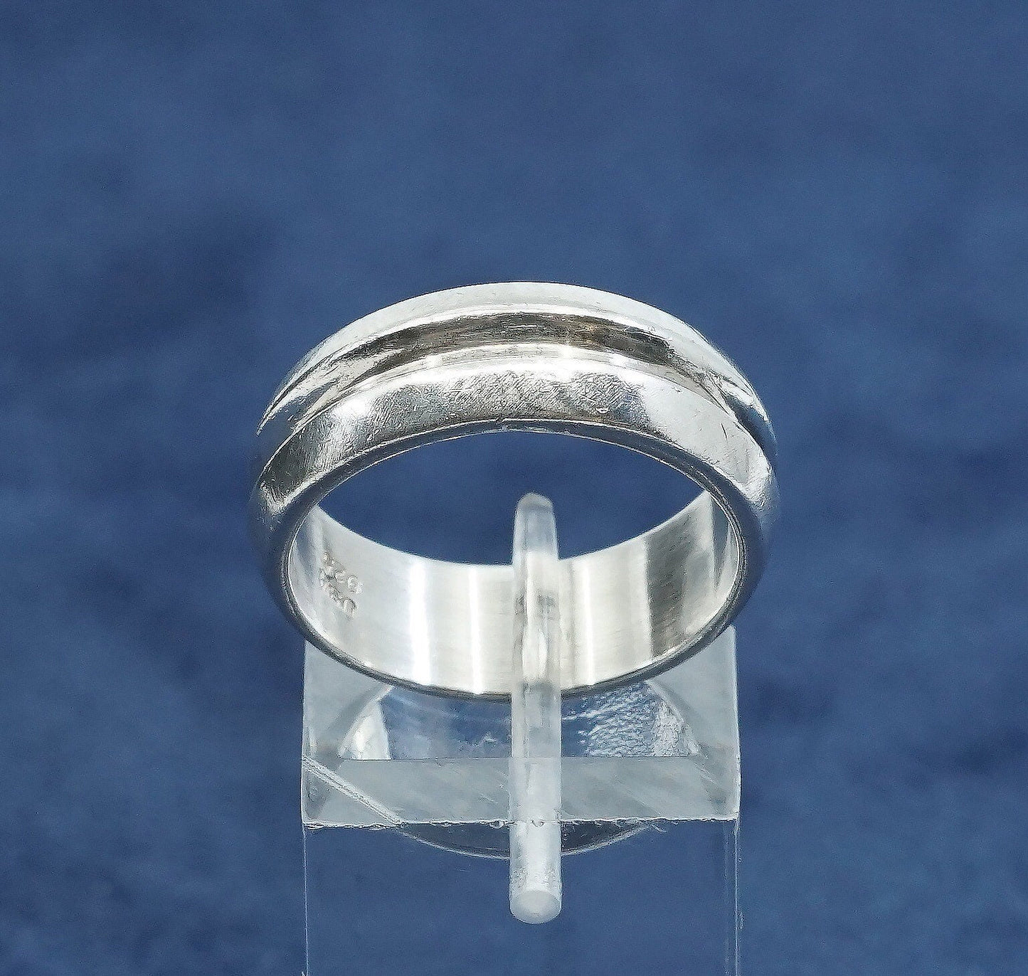 sz 8, vtg USA Sterling silver handmade ribbed ring, 925 statement ring