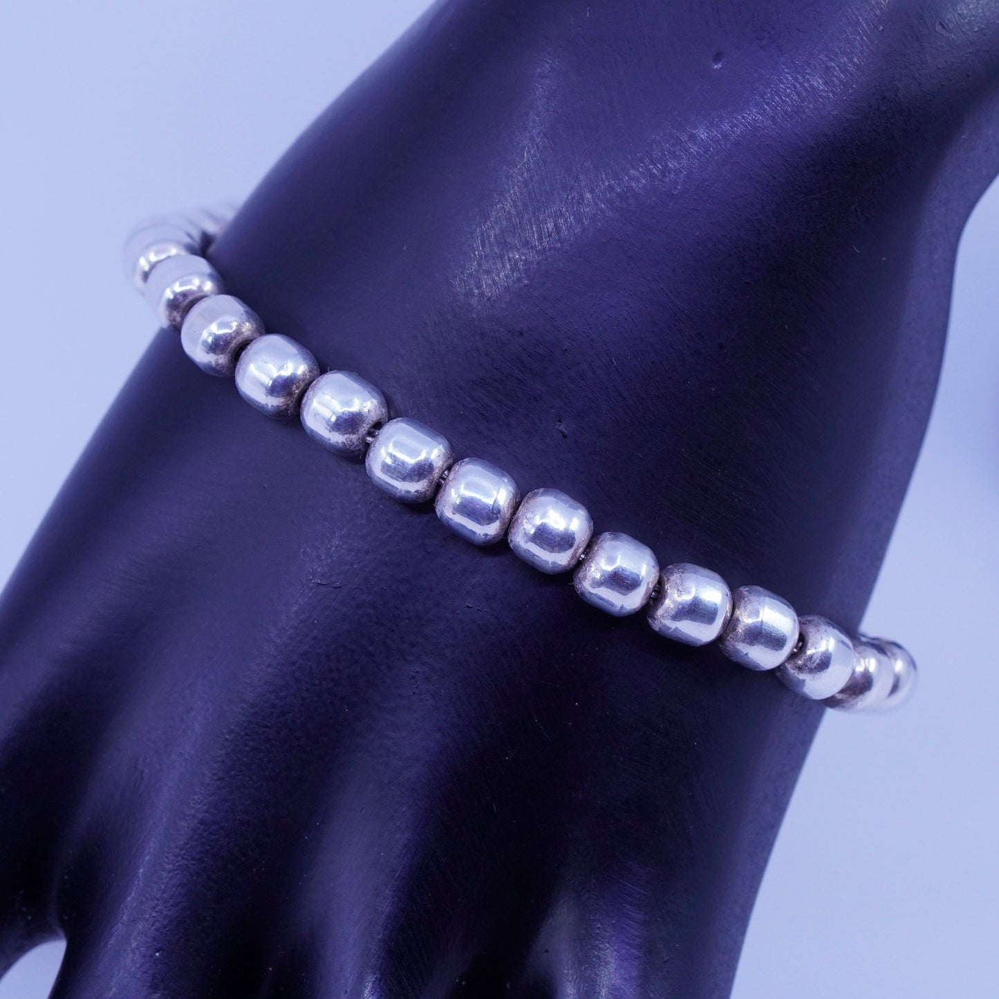 7.25”, vintage Sterling 925 silver handmade bold bead bracelet charm initial “D