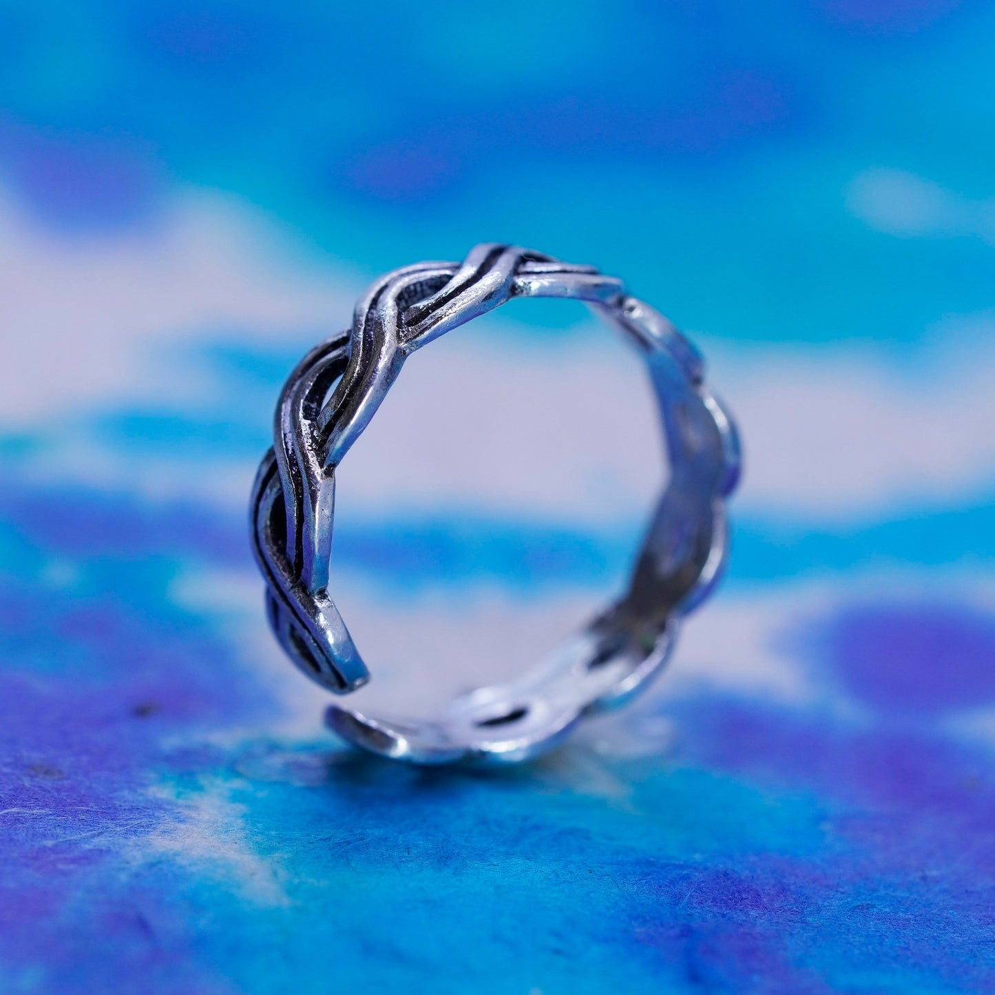 Size 4.25, vintage Sterling silver handmade ring, woven twisted 925 open band