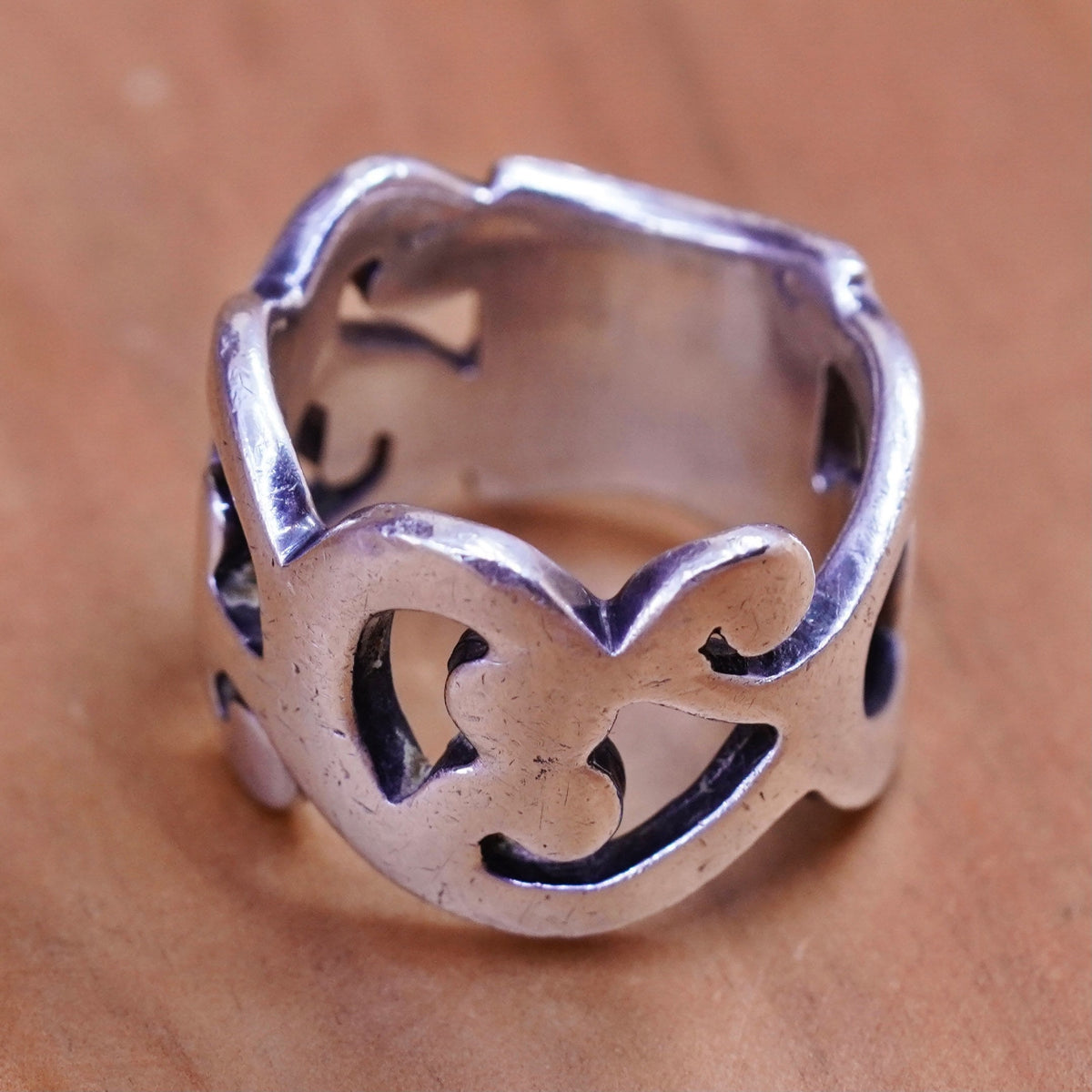 Size 5.5, vintage Sterling silver handmade ring, 925 filigree swirl wide band